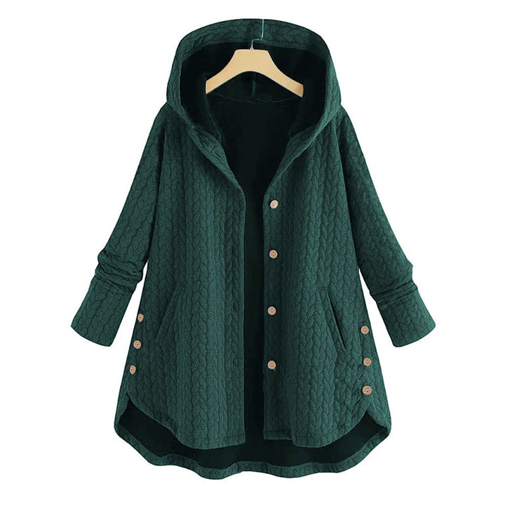 Buddha Stones Fall Wheat Ear Pattern Mid-length Design Women's Long Sleeve Hooded Coat With Pockets - DarkCyan - US22，UK/AU26，EU54 (8XL) - image 9