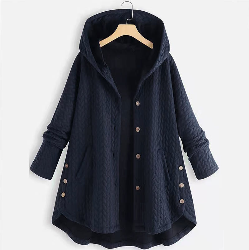 Buddha Stones Fall Wheat Ear Pattern Mid-length Design Women's Long Sleeve Hooded Coat With Pockets - SteelBlue - US22，UK/AU26，EU54 (8XL) - image 7