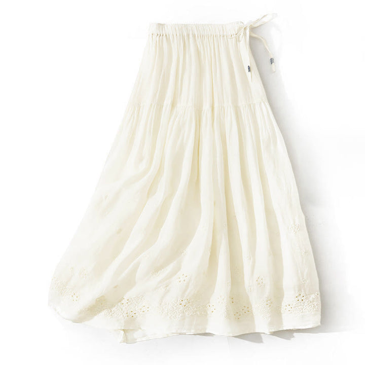 Buddha Stones Embroidery Hollow Design A-line Drawstring High Waist Women's Skirt With Pockets - LightGoldenrodYellow - US8-10，UK/AU12-14，EU40-42 (2XL) - image 13