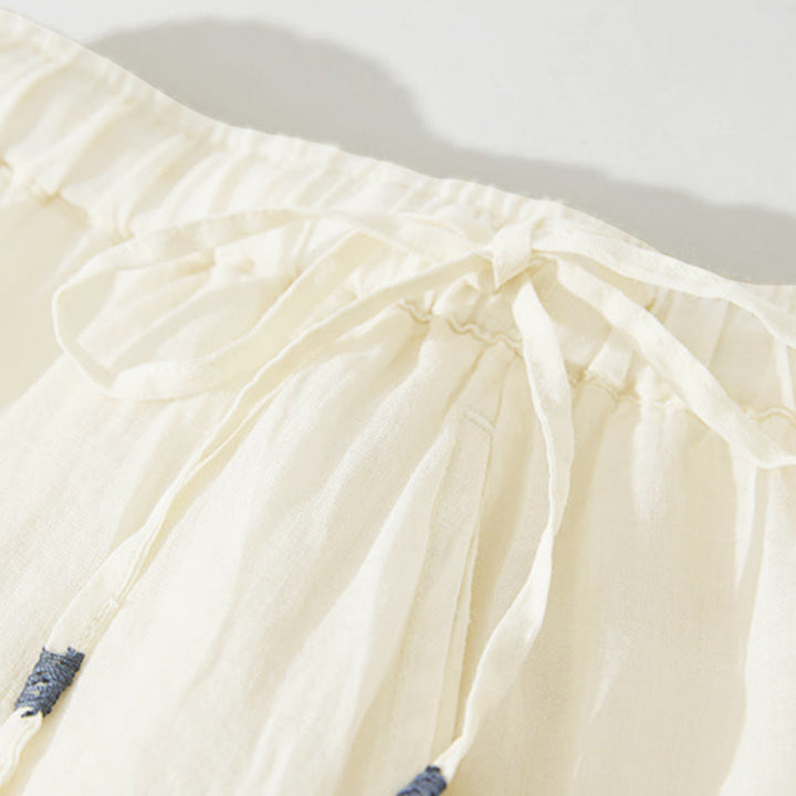 Buddha Stones Embroidery Hollow Design A-line Drawstring High Waist Women's Skirt With Pockets - image 16