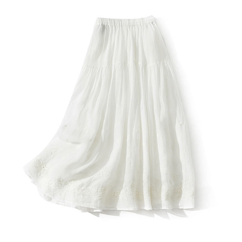 Buddha Stones Embroidery Hollow Design A-line Drawstring High Waist Women's Skirt With Pockets - image 9