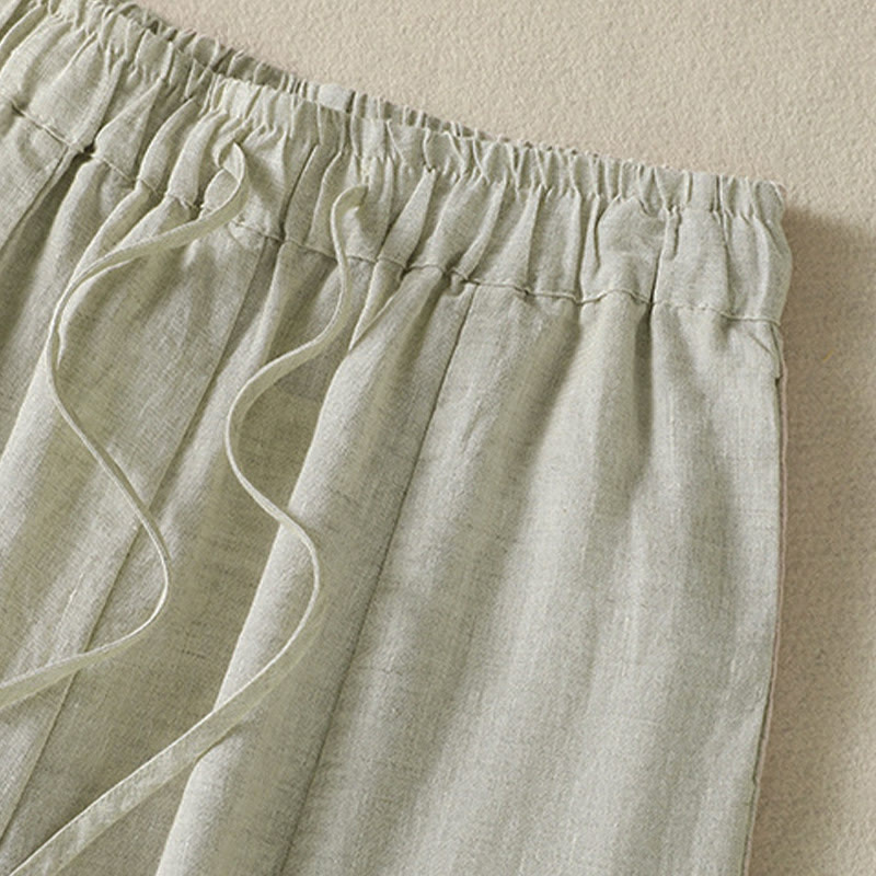 Buddha Stones Summer Casual Drawstring Solid Linen Ankle Pants Women's Wide Leg Pants With Pocket - image 11