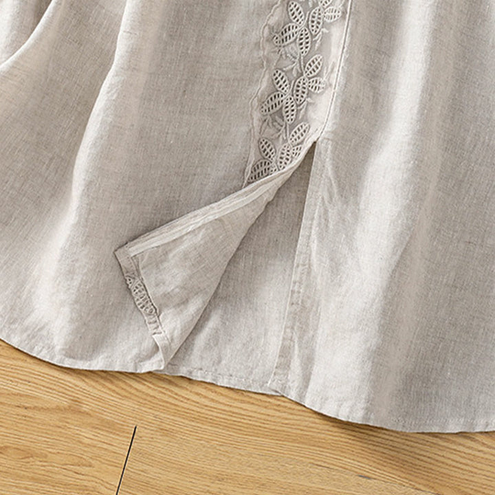 Buddha Stones Summer Casual Vintage Side Slit Solid Flowers Women's Skirts With Pocket - image 5