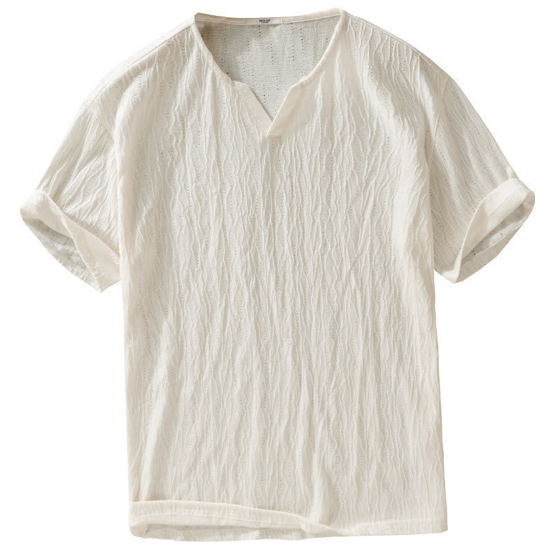 Buddha Stones Summer Casual Minimalist Solid V-Neck Men's Short Sleeve T-Shirts - image 14