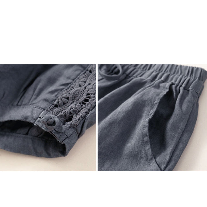 Buddha Stones Solid Color Flower Loose Drawstring Harem Pants With Pockets - image 19