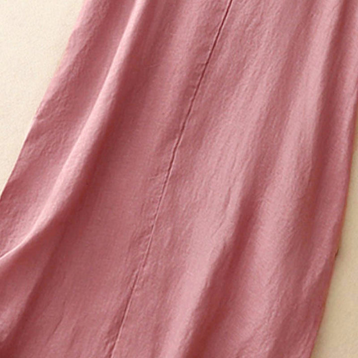 Buddha Stones Summer Daily Casual Pure Color Crew Neck Simple Design Sleeveless Midi Dress With Pockets - image 3