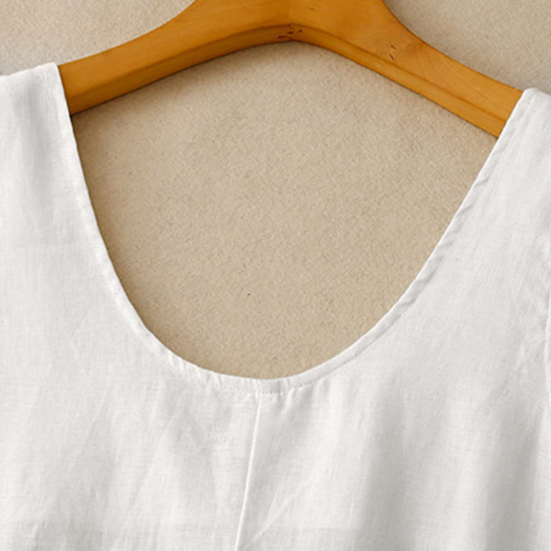 Buddha Stones Summer Daily Casual Pure Color Crew Neck Simple Design Sleeveless Midi Dress With Pockets - image 8