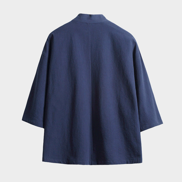 Buddha Stones Solid Color Lace-up Three Quarter Sleeve Open Front Jacket Men's Kimono - image 1