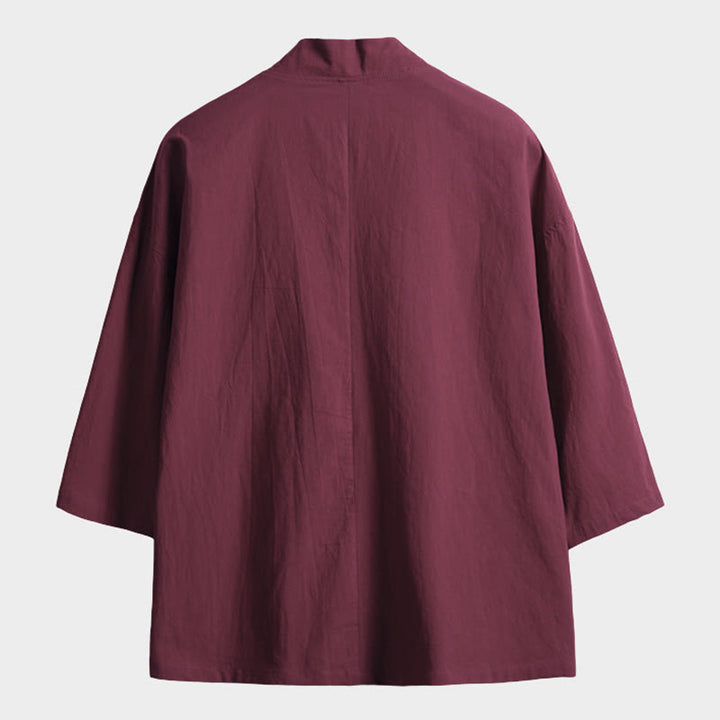 Buddha Stones Solid Color Lace-up Three Quarter Sleeve Open Front Jacket Men's Kimono - image 7
