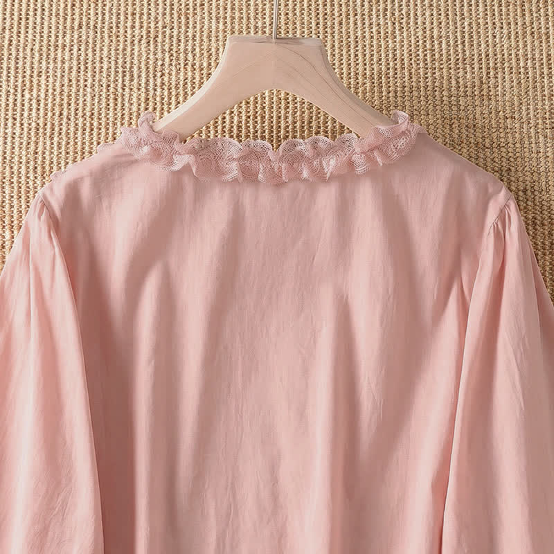 Buddha Stones Summer Casual Elegant Solid V-Neck Layered Ruffle Women's Three-Quarter Sleeve Shirts - image 4