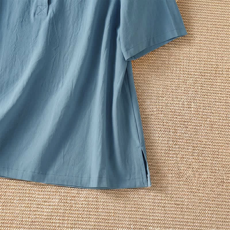 Buddha Stones Summer Casual Tang Style Frog Button Crew Neck Solid Women's Short Sleeve Shirts - image 4