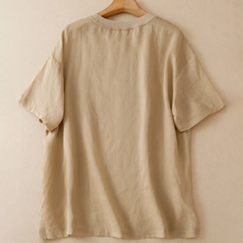 Buddha Stones Summer Casual Vintage Floral Square Patchwork Women's Short Sleeve T-Shirts - image 1