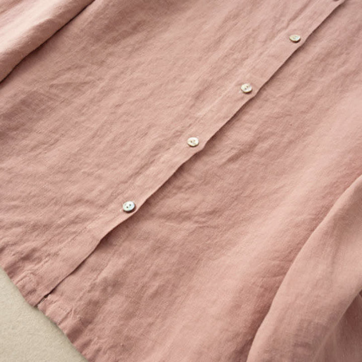 Buddha Stones Fall Casual Tang Style Mandarin Collar Solid Women's Long Sleeve Shirts - image 7