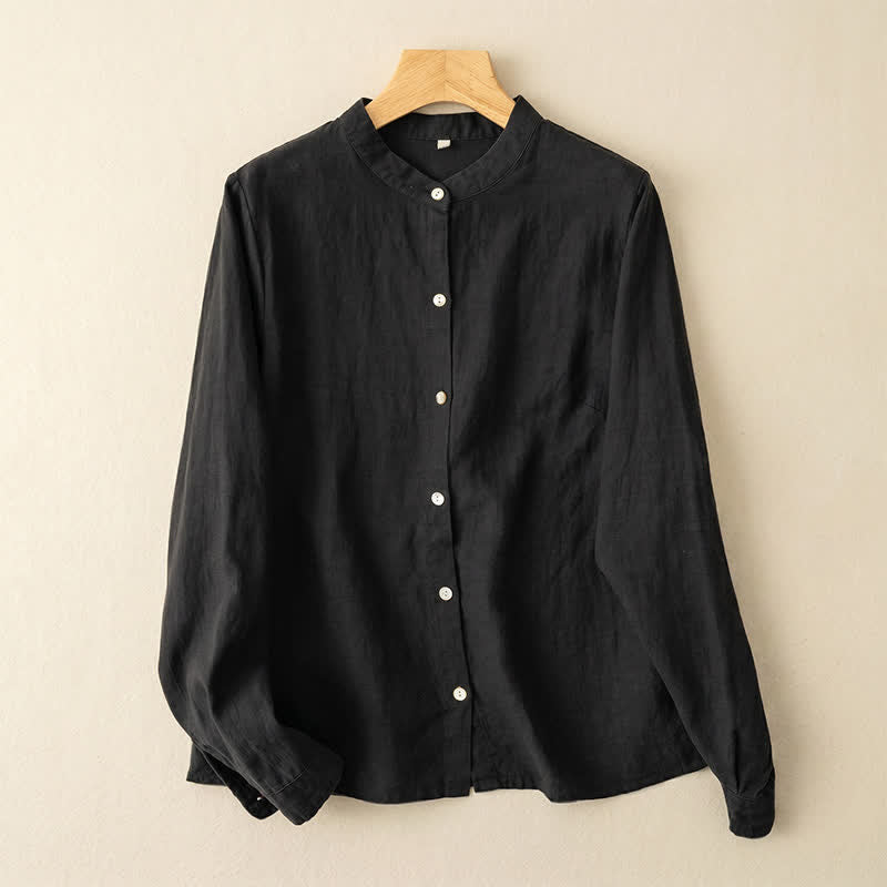 Buddha Stones Fall Casual Tang Style Mandarin Collar Solid Women's Long Sleeve Shirts - Black - US12, UK/AU16, EU44 (3XL) - image 14