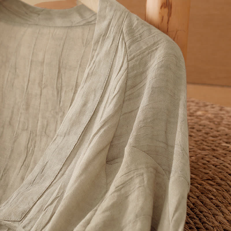 Buddha Stones Summer Casual Boho Wrinkle Design Drawstring Solid Women's Kimono - image 5