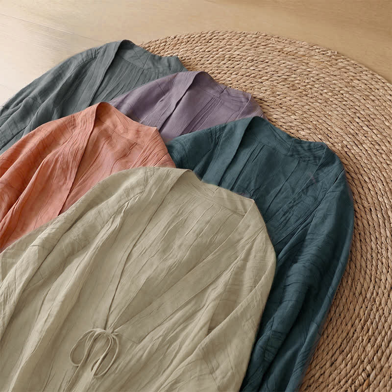 Buddha Stones Summer Casual Boho Wrinkle Design Drawstring Solid Women's Kimono - image 39