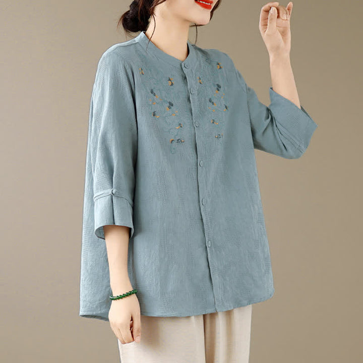 Buddha Stones Spring Summer Vintage Tang Style Embroidery Mandarin Collar Floral Women's Long Sleeve Shirts - image 14