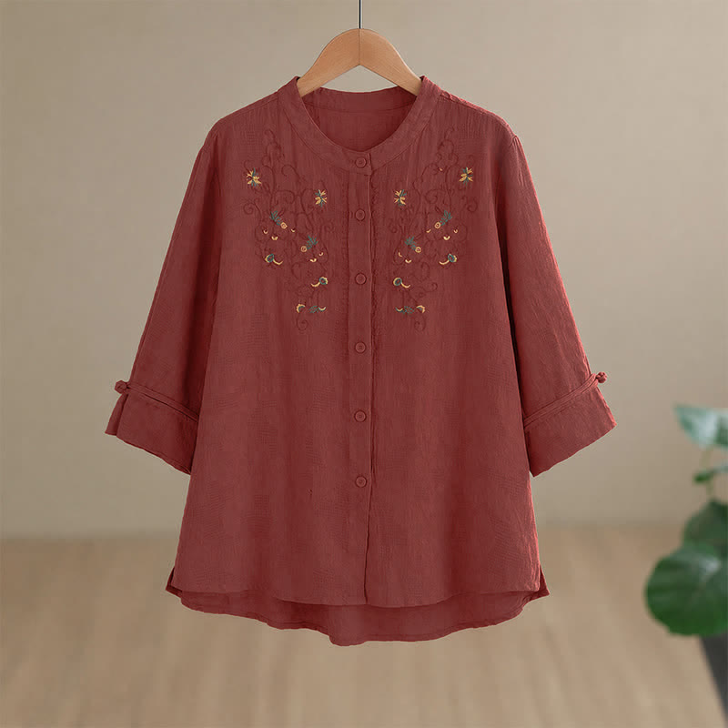 Buddha Stones Spring Summer Vintage Tang Style Embroidery Mandarin Collar Floral Women's Long Sleeve Shirts - image 9