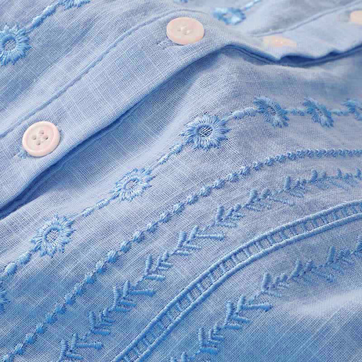Buddha Stones Spring Summer Casual Vintage Button-Up Drawstring Solid Crew Neck Women's Three-Quarter Sleeve Dress - image 4