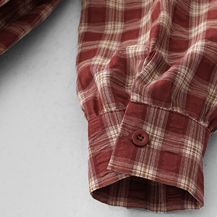 Buddha Stones Fall Casual Vintage Button-Up Red Plaid Tiered Women's Long Sleeve Dress With Pocket - image 9