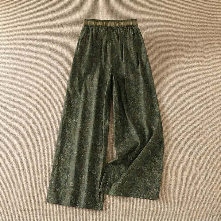 Buddha Stones Spring Summer Boho Drawstring Green Abstract Long Pants Women's Wide Leg Pants With Pocket - image 1