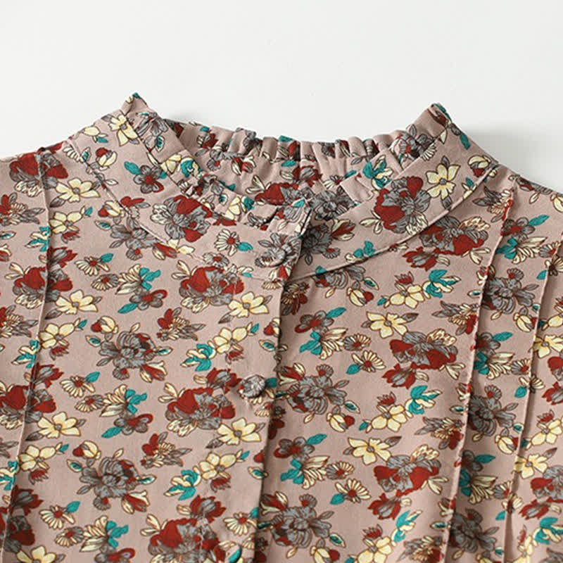 Buddha Stones Spring Summer Vintage Elegant Button-Up Floral Women's Long Sleeve DressWith Pockets - image 2