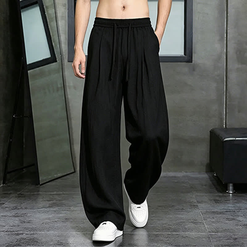 Buddha Stones Spring Summer Casual Drawstring Solid Long Pants Men's Straight Leg Pants With Pocket - image 9