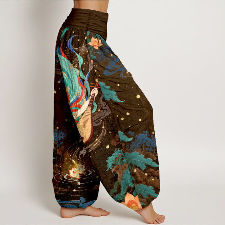 Buddha Stones Cotton Celestial Musician Lotus Pattern Women's Elastic Waist Harem Pants - image 9