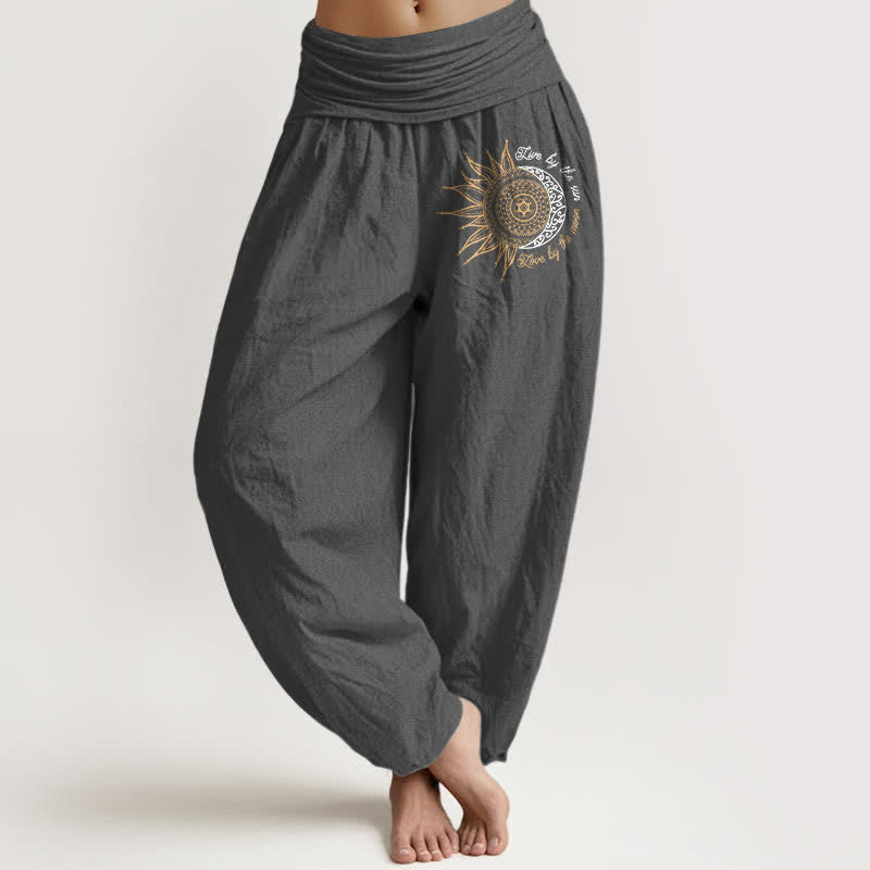 Buddha Stones Pure Cotton Sun Moon Mandala Pattern Women's Elastic Waist Harem Pants - DimGray - US16，UK/AU20，EU48 (3XL) - image 8