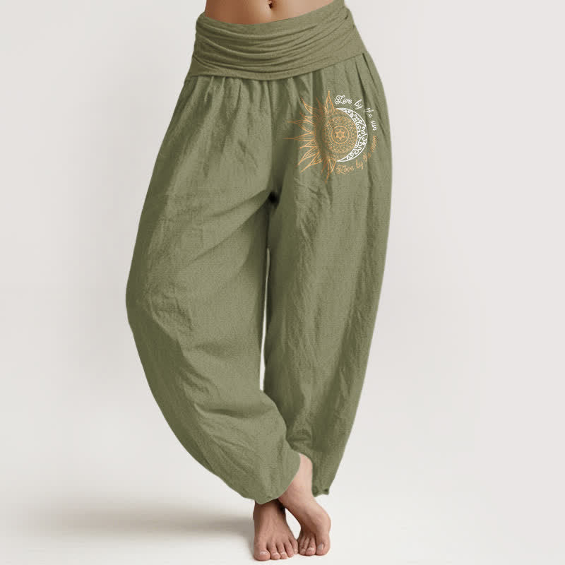 Buddha Stones Pure Cotton Sun Moon Mandala Pattern Women's Elastic Waist Harem Pants - OliveDrab - US16，UK/AU20，EU48 (3XL) - image 14