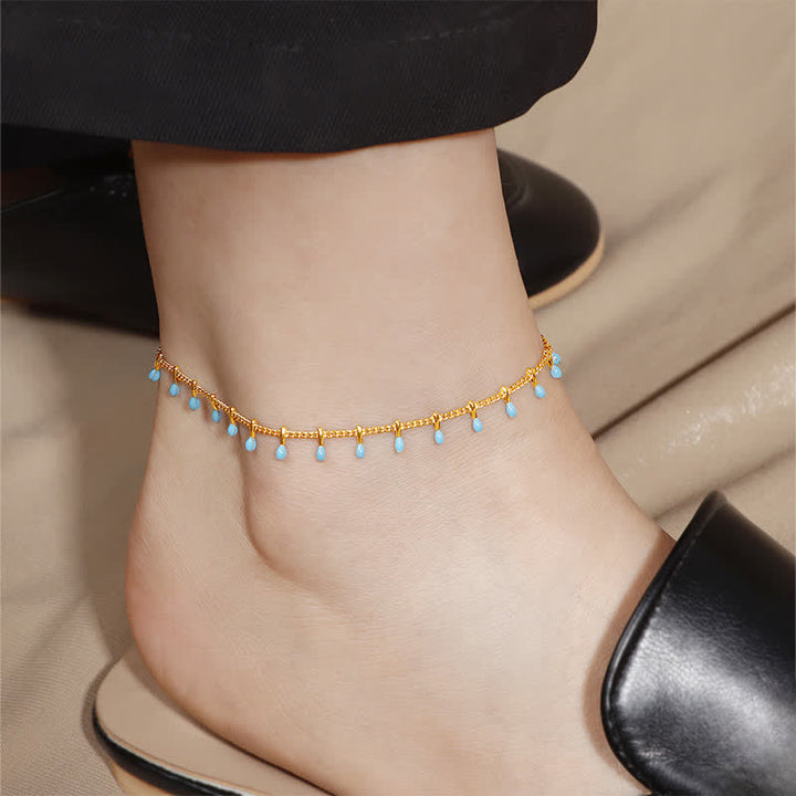 Buddha Stones Titanium Steel Blue Colorful Teardrop Balance Anklet - Blue - image 0