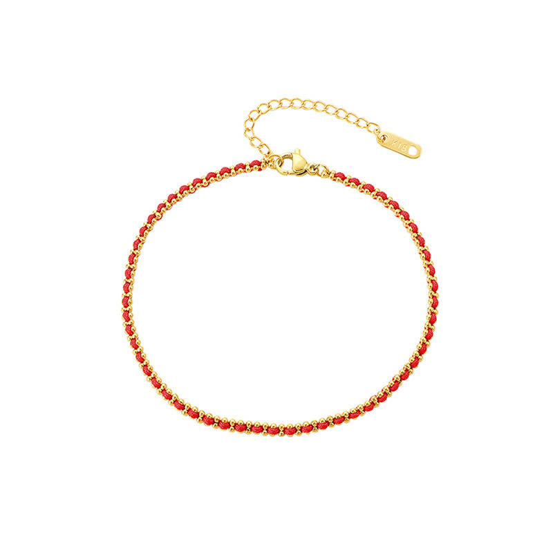 Buddha Stones Titanium Steel Red String Strengthen Braided Anklet - image 4