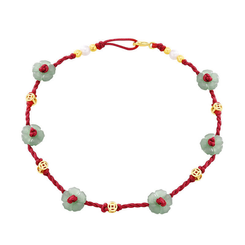 Buddha Stones Hand-Woven Red String Protection Floral Charm Anklet - image 12