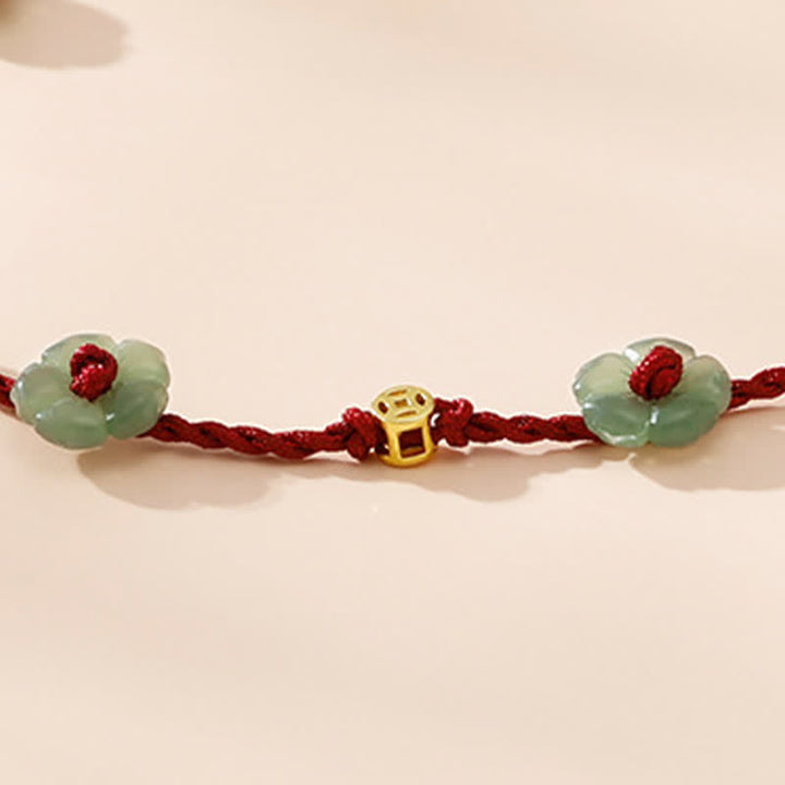 Buddha Stones Hand-Woven Red String Protection Floral Charm Anklet - image 10