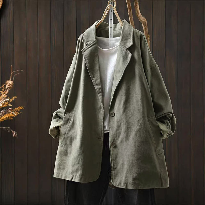 Buddha Stones Spring Fall Buttons Lapel Collar Long Sleeve Mid-length Women's Jacket With Pockets - DarkSeaGreen - US4-8/10，UK/AU8-12/14，EU36-40/42 (F) - image 18