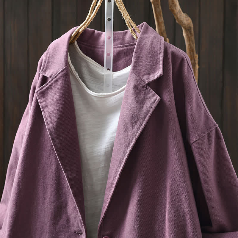 Buddha Stones Spring Fall Buttons Lapel Collar Long Sleeve Mid-length Women's Jacket With Pockets - image 23