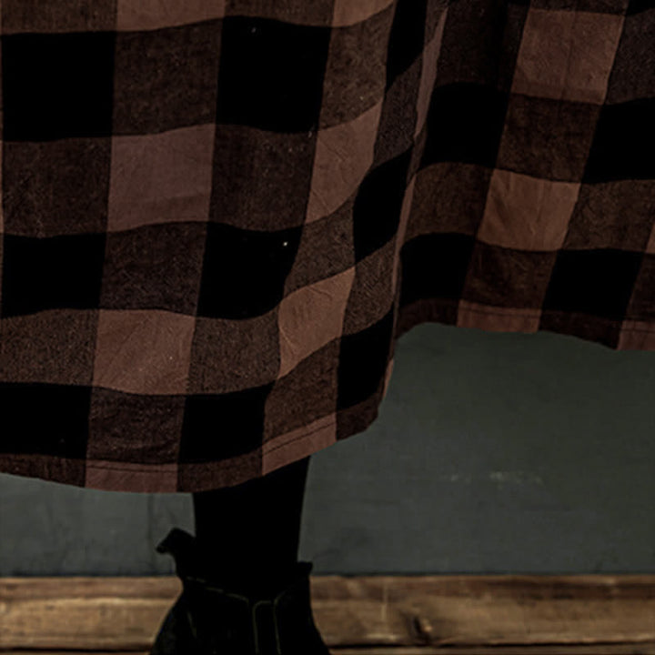 Buddha Stones Commute Patchwork Color Plaid Long Sleeve Midi Dress - image 14