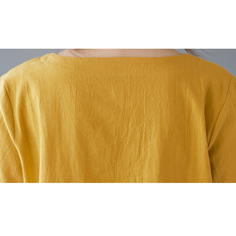 Buddha Stones Side Slit Design Women's Cotton Polyester Crew Neck Short Sleeve T-Shirt Wtih Pocket - image 9