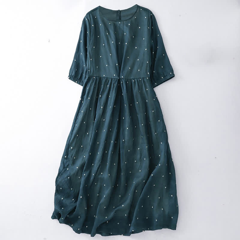 Buddha Stones Back Button Dot Pattern Half Sleeve Polyester Midi Dress With Pockets - Teal - US12，UK/AU16，EU44 (2XL) - image 3