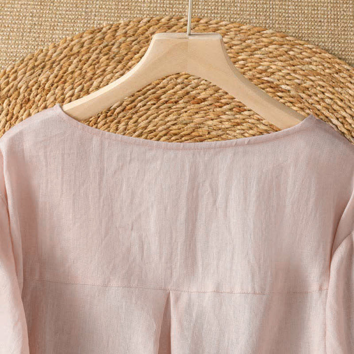 Buddha Stones Summer Casual Elegant Embroidery White Floral Crew Neck Women's Long Sleeve T-Shirt - image 3