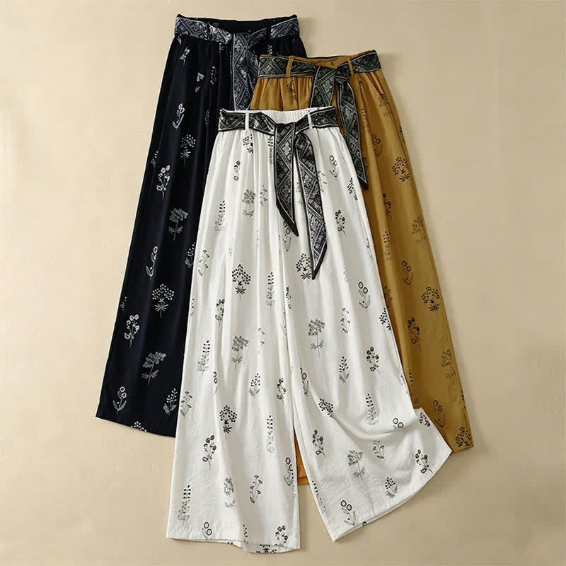 Buddha Stones Summer Casual Vintage Drawstring Floral Ankle Pants Women's Wide Leg Pants With Pocket - image 19