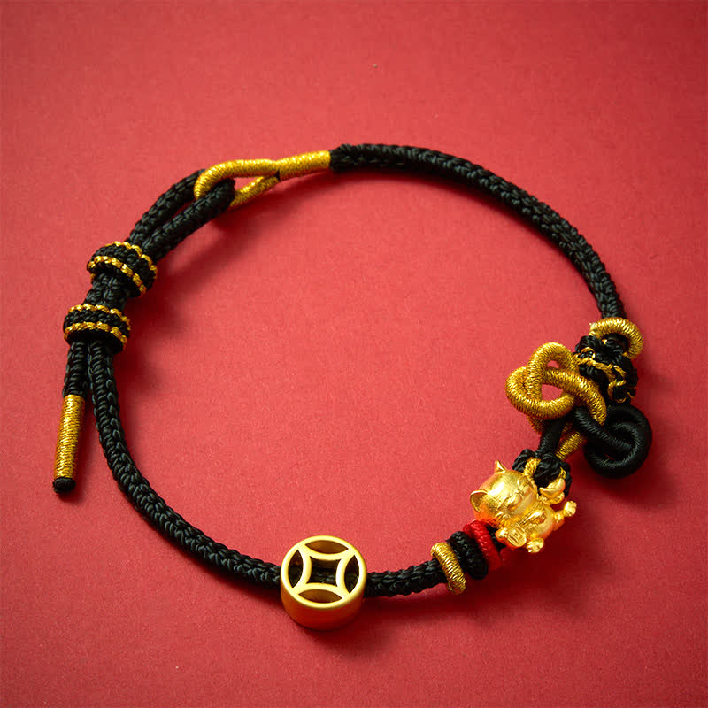 Buddha Stones Golden Lucky Cat Red String Protection Braided Bracelet - image 15