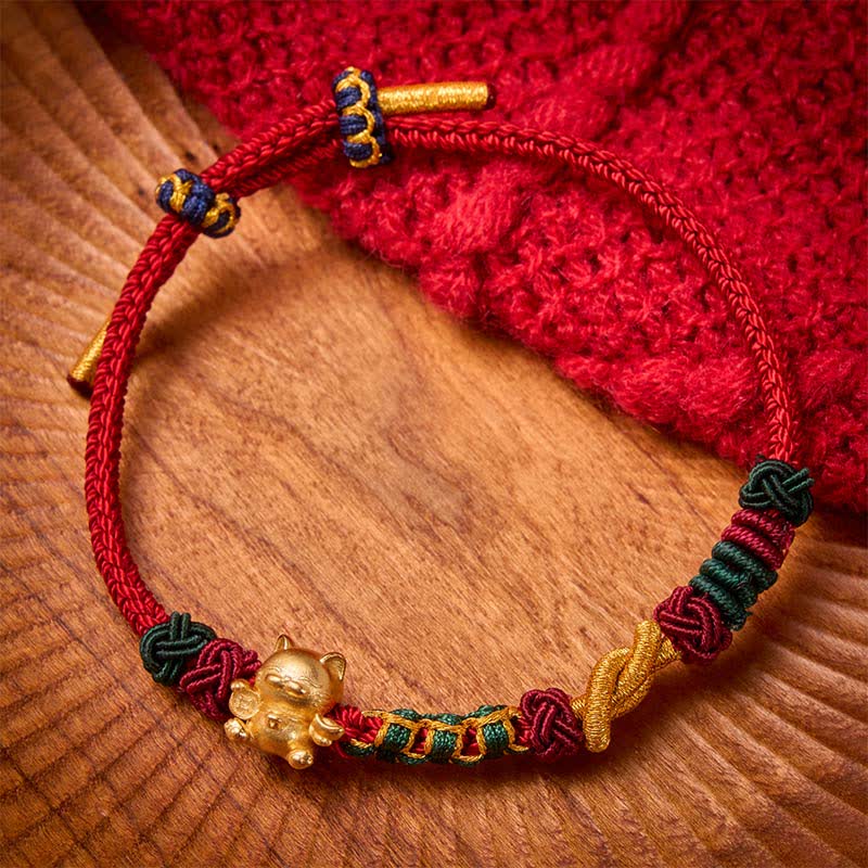 Buddha Stones Hand-Woven Red String Lucky Cat Protection Bracelet - Red String - image 4
