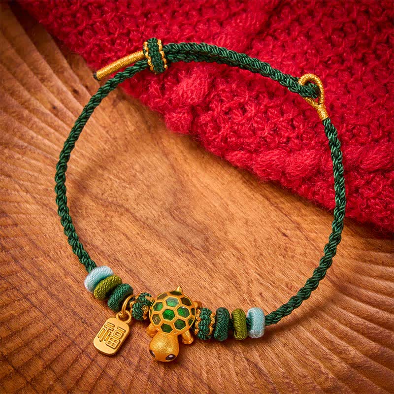 Buddha Stones Hand-Woven Red String Turtle Fu Character Endurance Bracelet - image 1