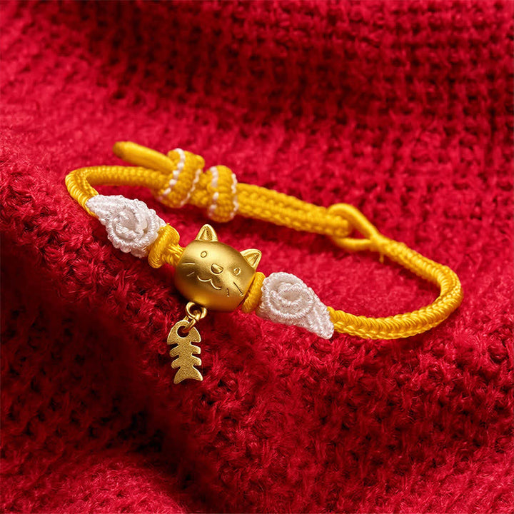 Buddha Stones Copper Cat Fish Yellow String Wealth Bracelet - image 3