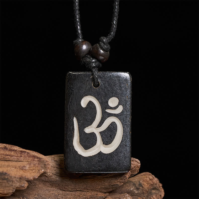 Buddha Stones Hand Carved Bone Bead OM Tibetan Mindfulness Pendant Necklace - image 3