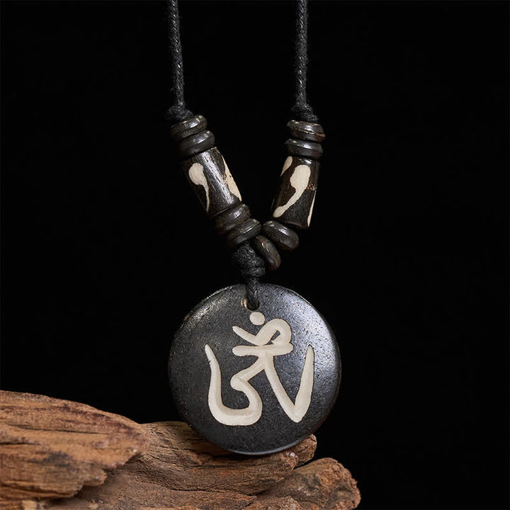 Buddha Stones Bone Bead OM Tibetan Round Pendant Connection Necklace - OM(Mindfulness ♥ Connection) - image 0