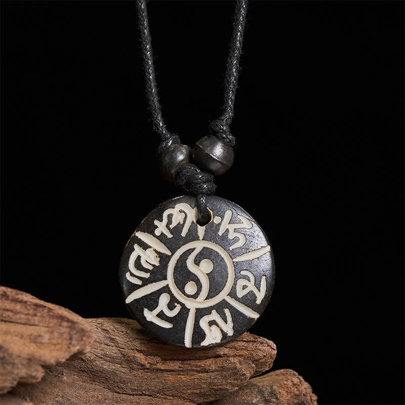Buddha Stones Hand Carved Bone Bead Om Mani Padme Hum Yin Yang Protection Necklace - Om Mani Padme Hum(Love ♥ Focus) - image 0