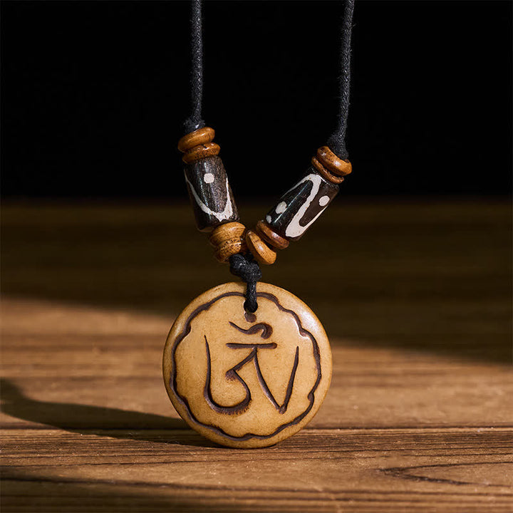 Buddha Stones Bone Bead OM Hand Carved Tibetan Pendant Compassion Necklace - OM(Mindfulness ♥ Connection) - image 0