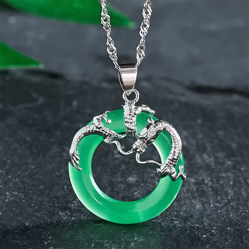 Buddha Stones Jade Dragon Round Pendant Protection Necklace - Silvery - image 7